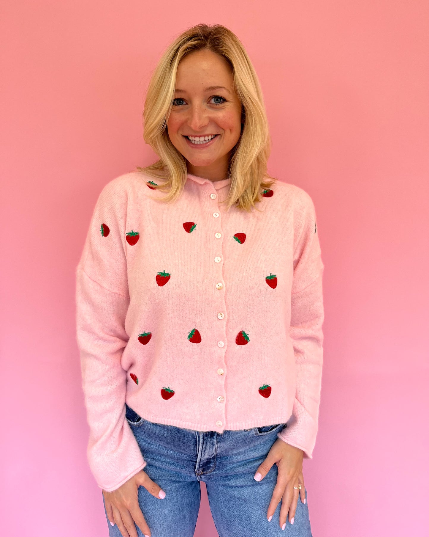 Lainey Pink Strawberry Cardigan