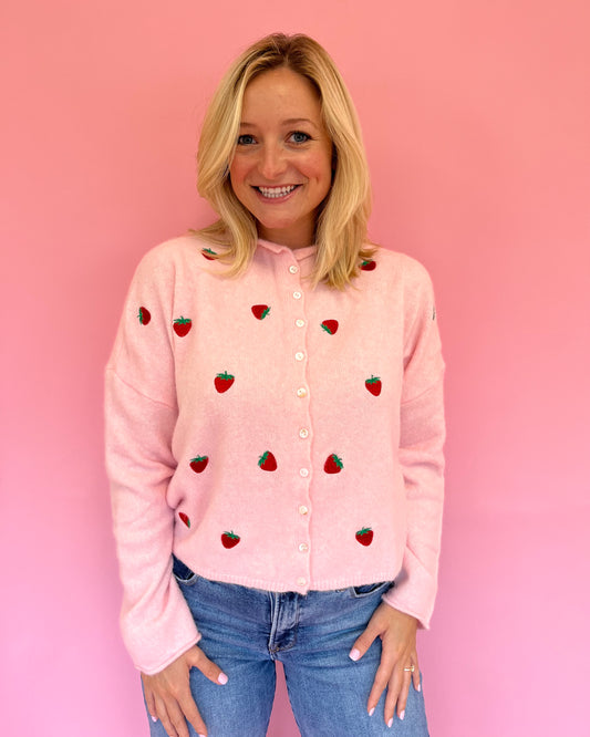 Lainey Pink Strawberry Cardigan