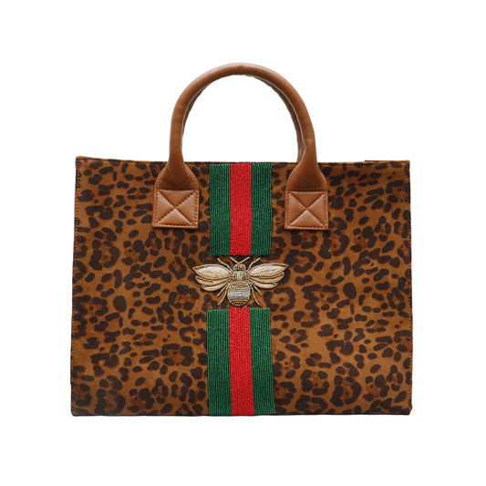 Wild Animal Print Beaded Tote