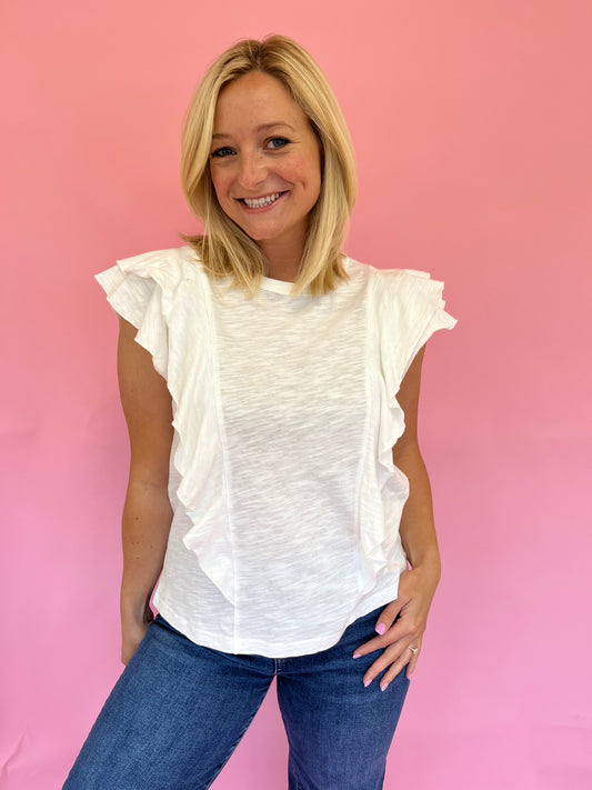 Emily White Flutter Sleeve Top