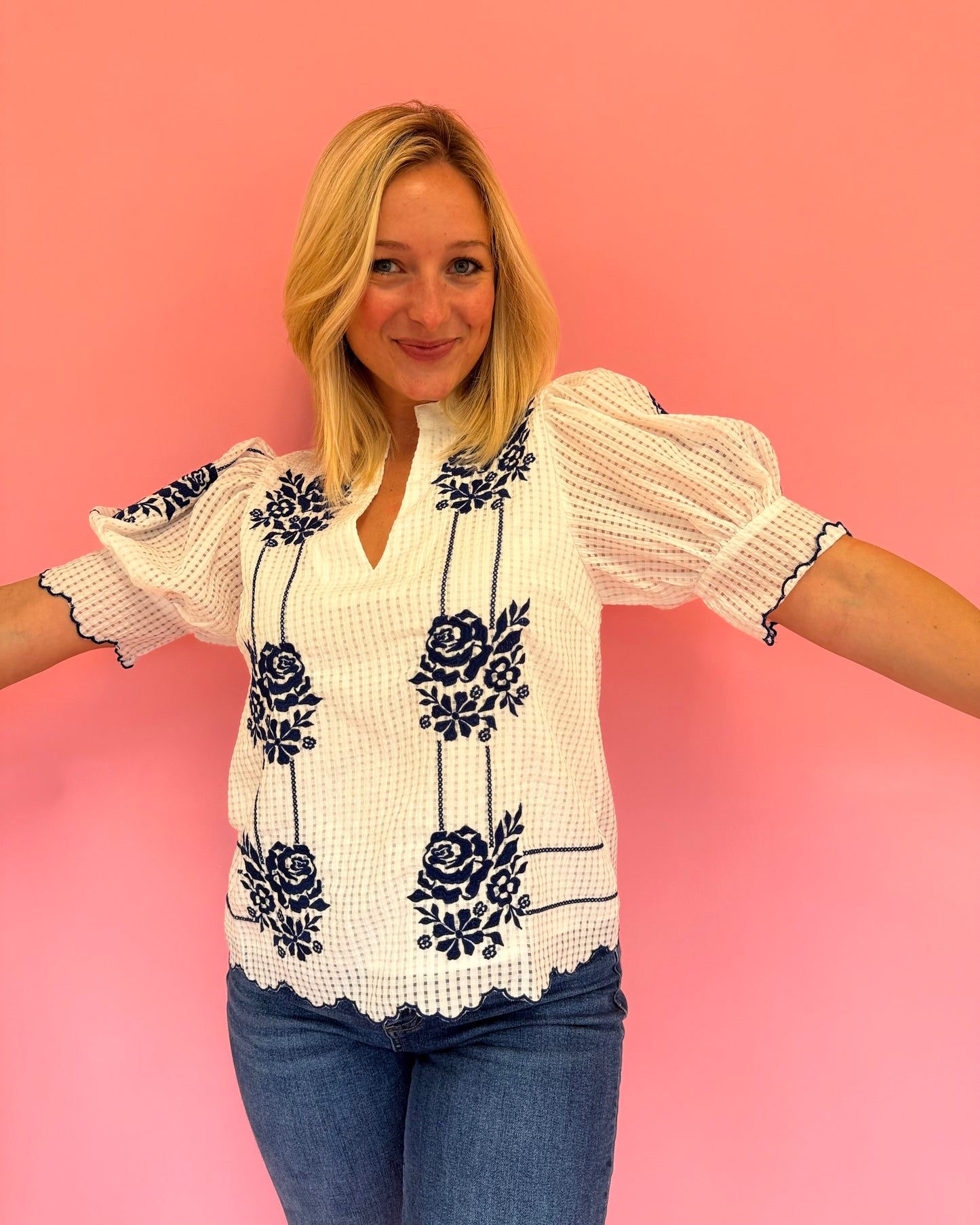 Macey White Flower Top
