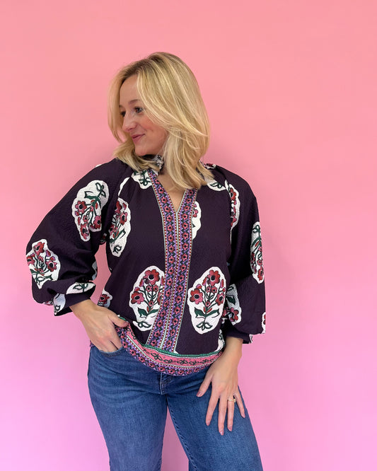 Willa Plum Block Print Top
