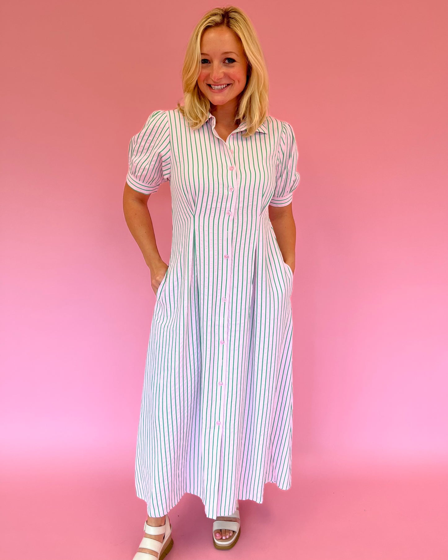 Lola Pink and Green Stripe Dress
