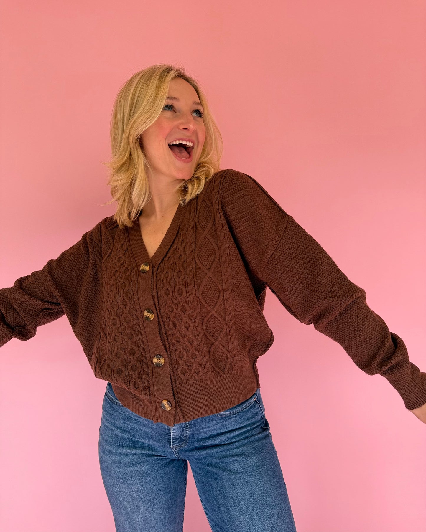 Kimmy Brown Cable Knit Cardigan