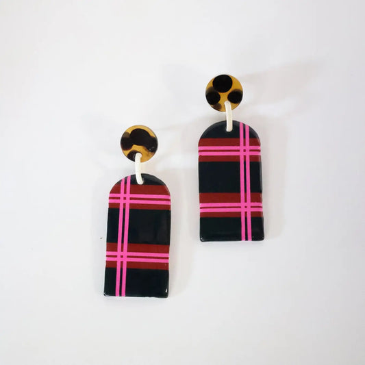 Navy Arch Plaid Earrings