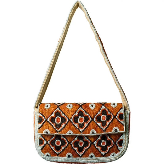 Terracotta Patterned Beaded Shoulder Bag