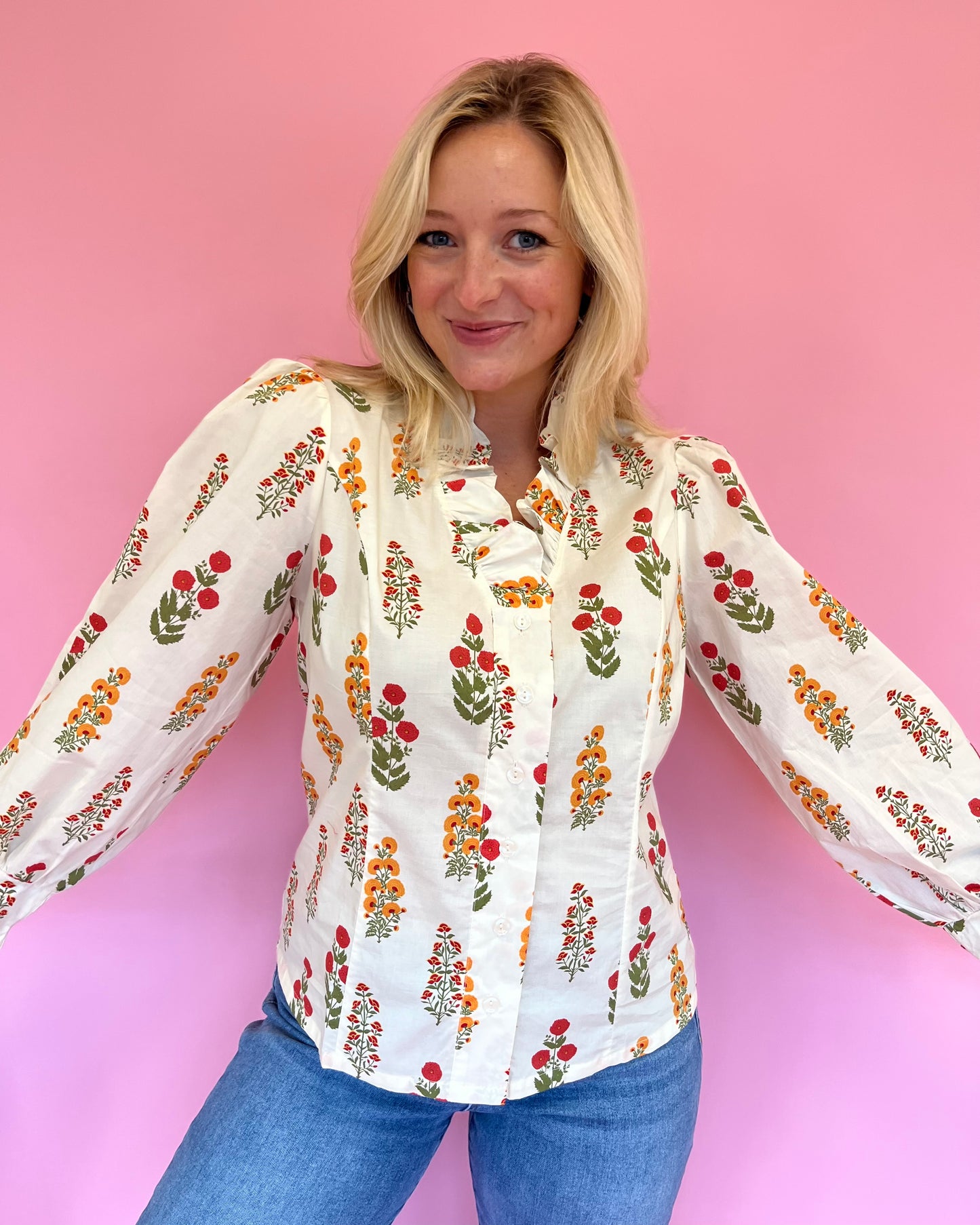 Charlotte Cream Floral Button Up Top