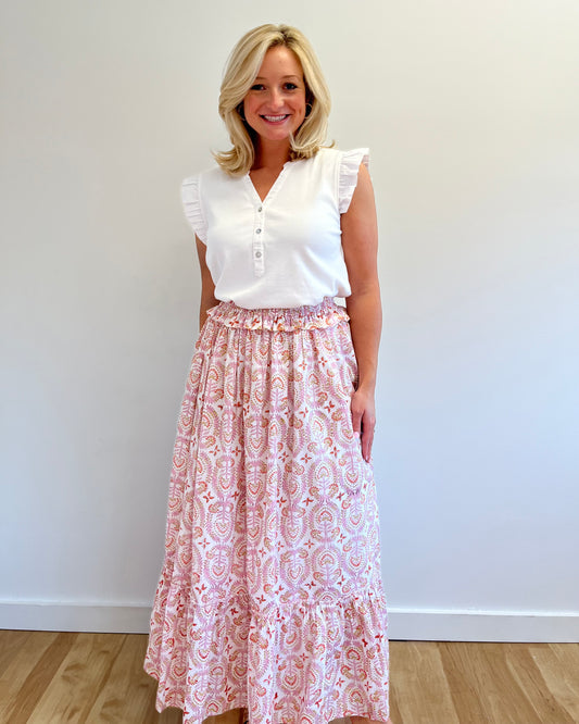 Dahlia Pink Ruffle Maxi Skirt