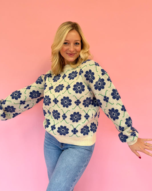 Madison Blue Flower Sweater