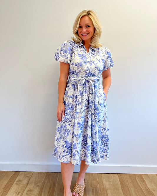 Connie Blue Floral Midi Dress