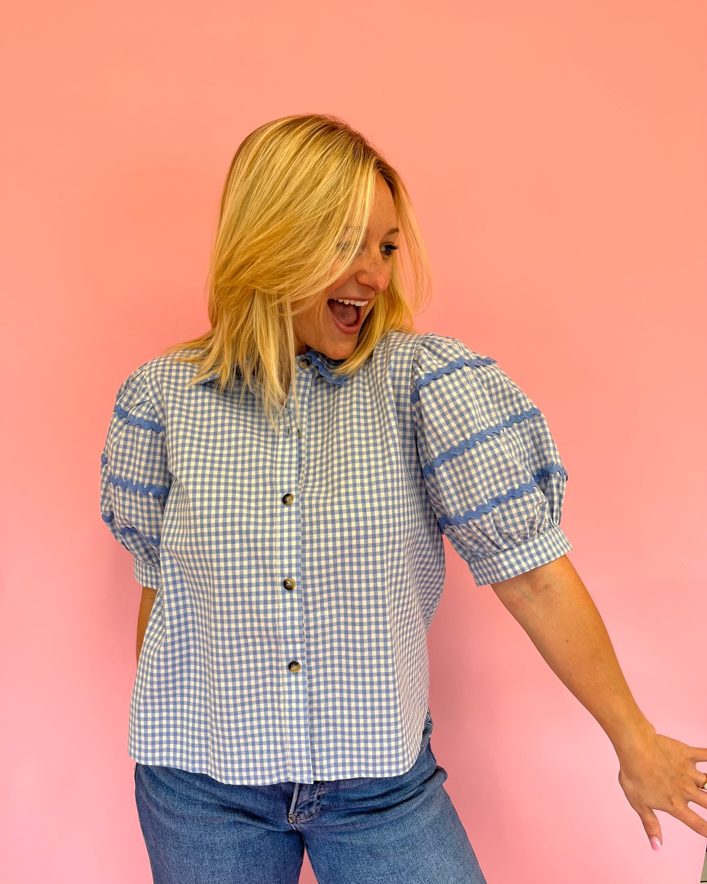 Amy Blue Gingham Top