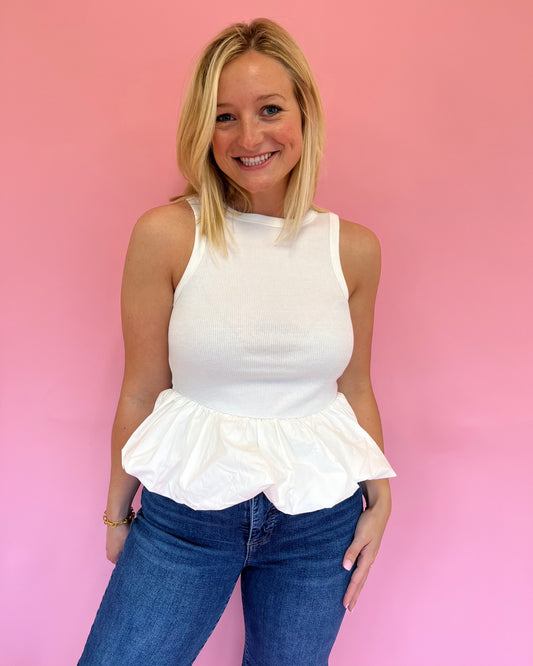 Alexa White Poplin Sleeveless Top