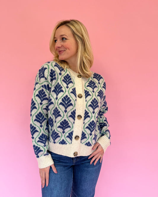 Candice Navy Block Print Cardigan