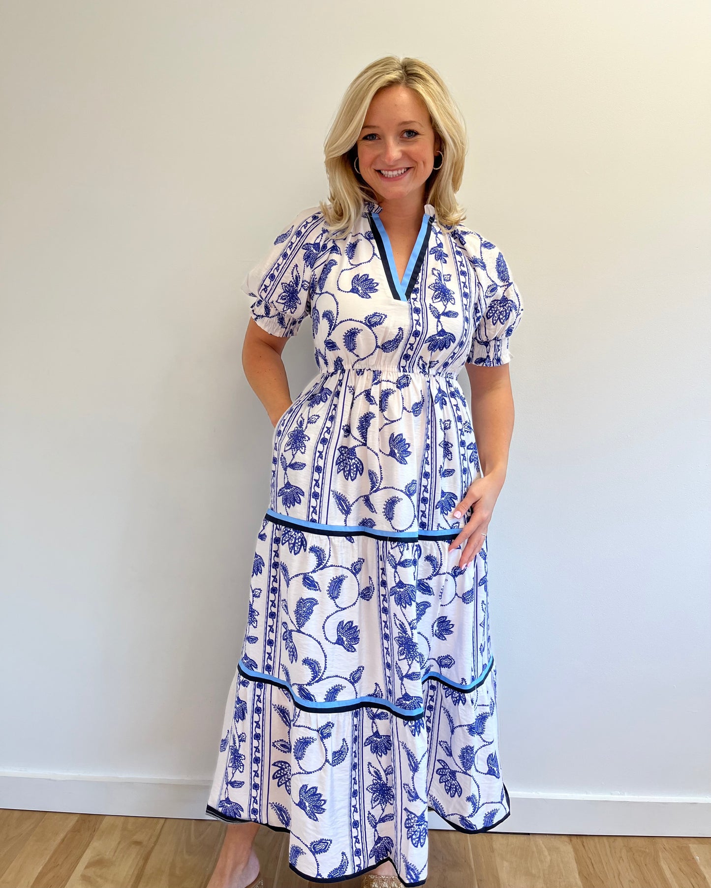 Jennifer Blue and White Floral Dress