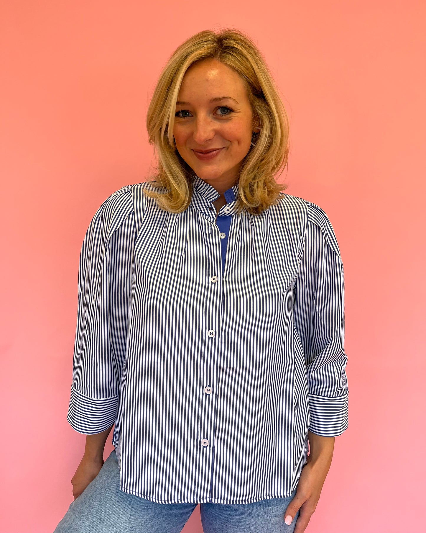 Bridget Blue Stripe 3/4 Sleeve Top
