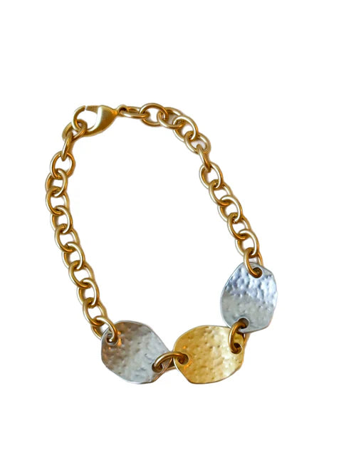 Becky Hammered Bracelet with Discs - Gold