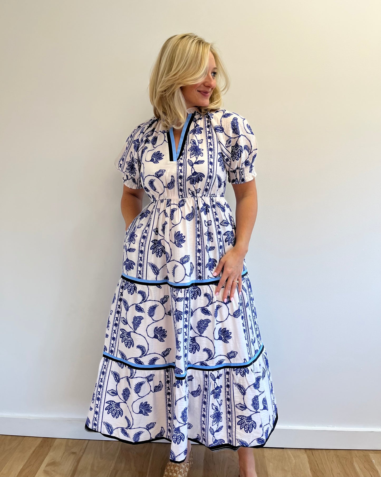 Jennifer Blue and White Floral Dress
