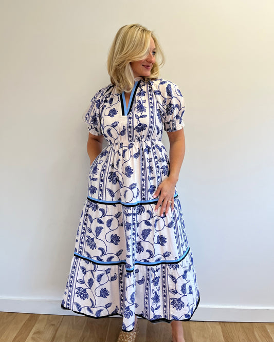 Jennifer Blue and White Floral Dress
