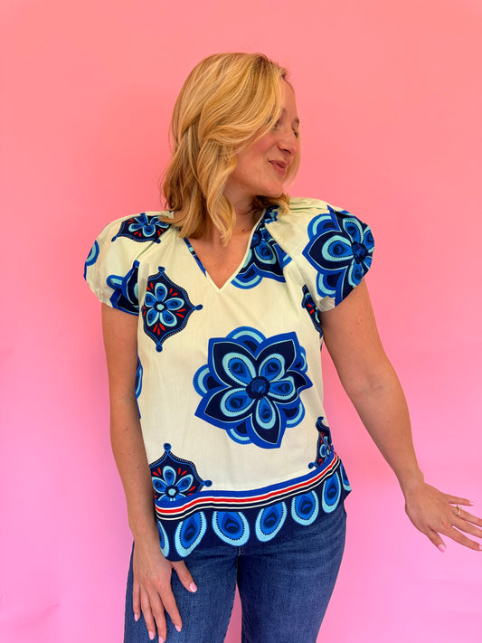 Amy Blue Floral Top