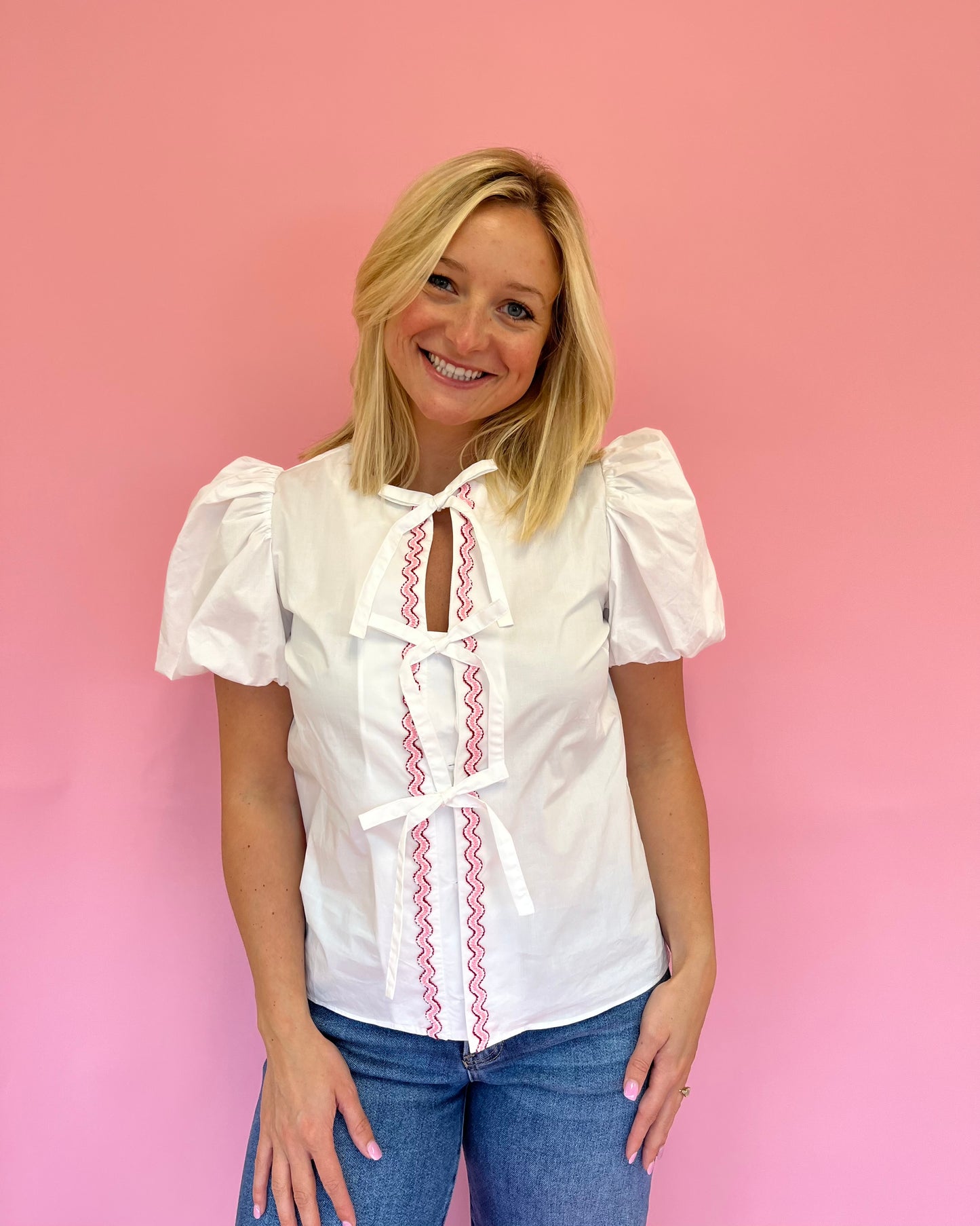 Maggie White Scallop Detail Top