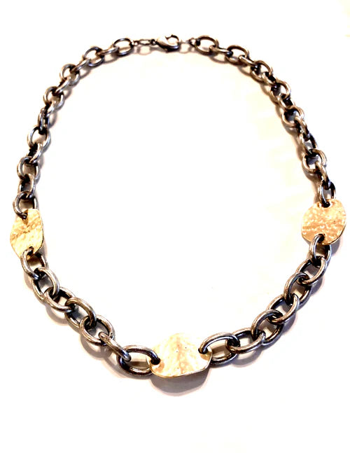 Becca Hammered Necklace with Discs - Silver