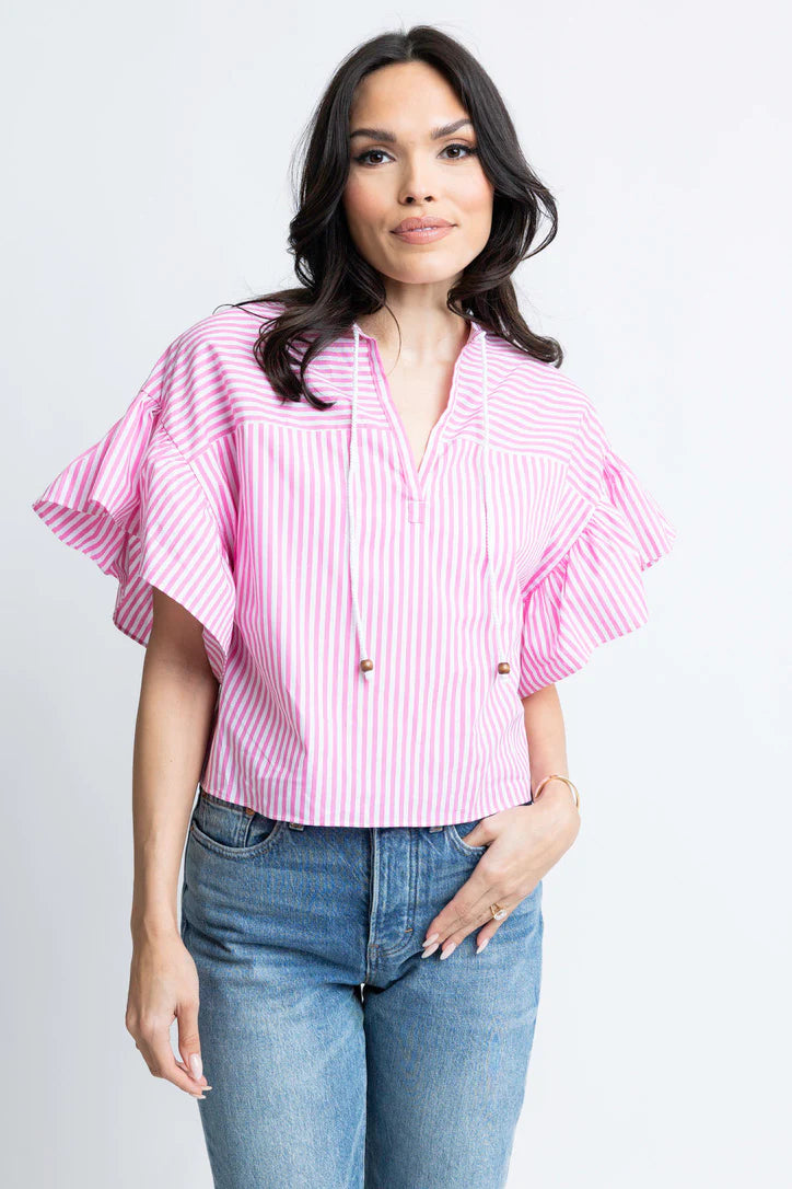 Joanna Pink Stripe Ruffle Top