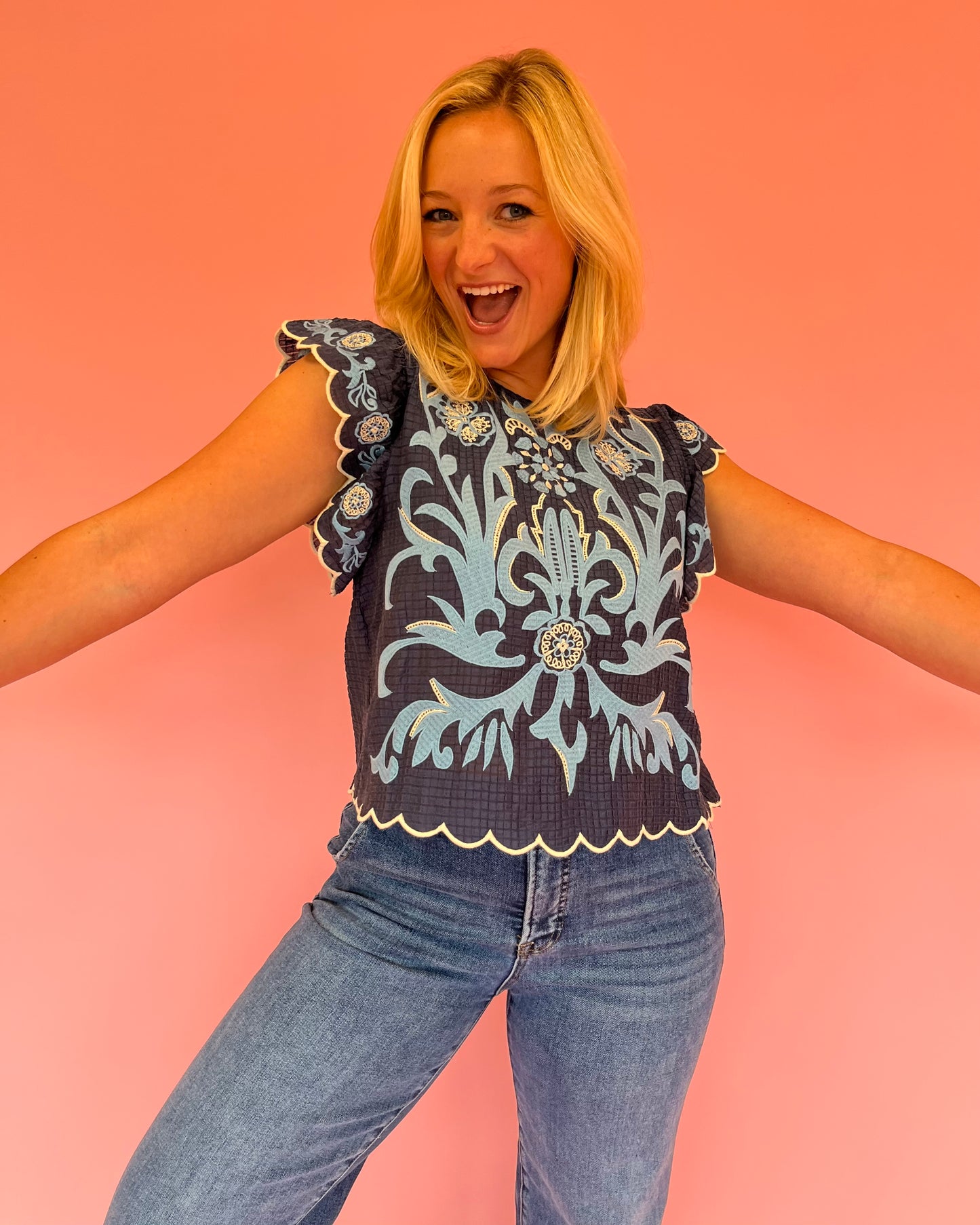 Jamie Blue Embroidered Top