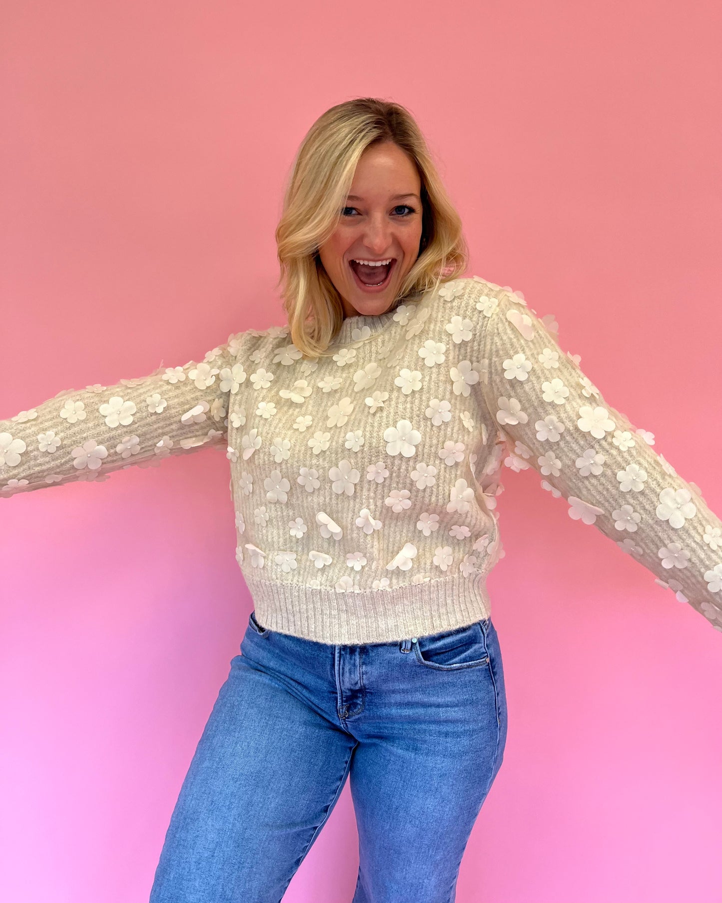 Isabel Cream Flower Detail Sweater