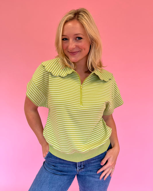 Melanie Green Stripe 1/4 Zip