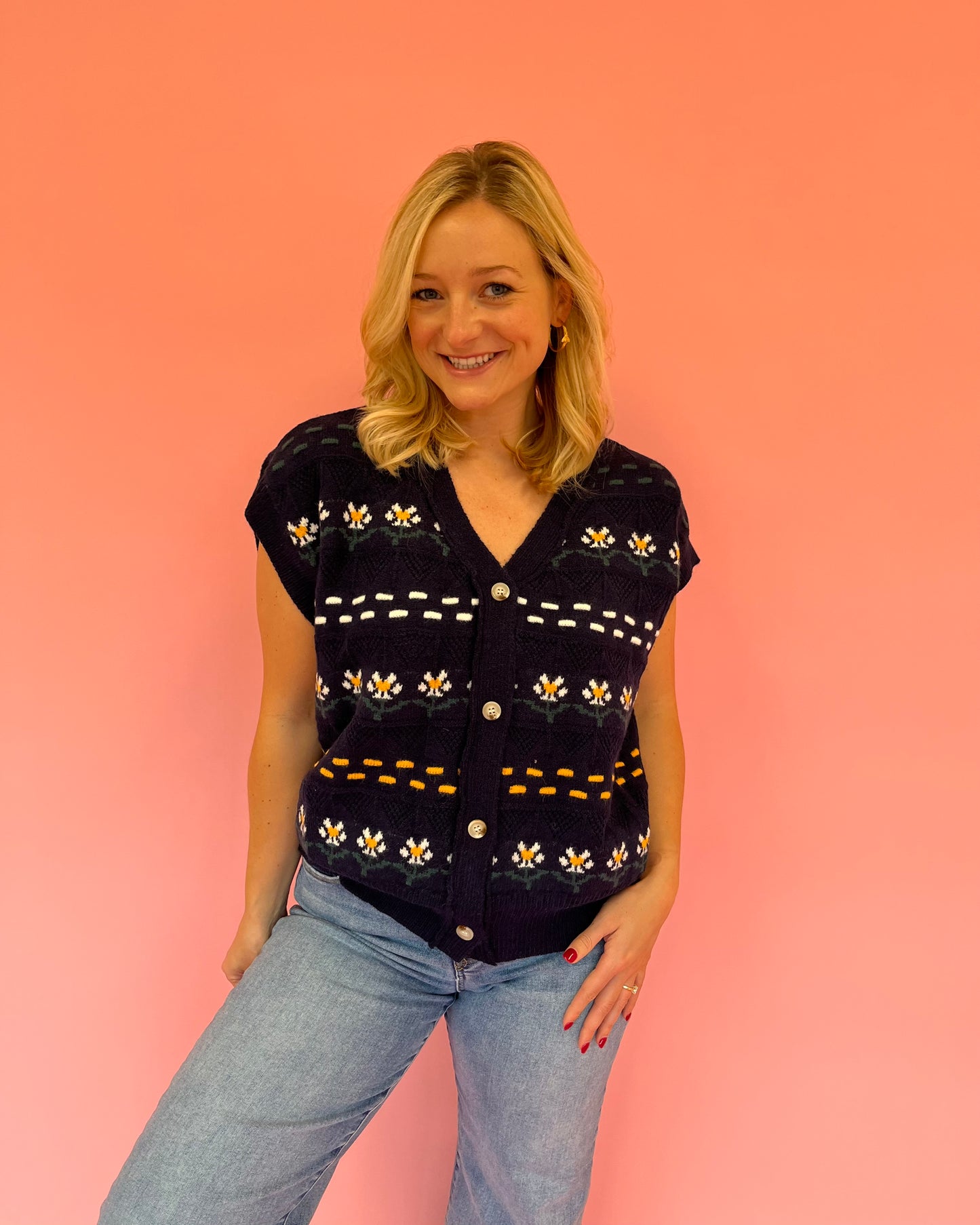 Kendra Navy Knit Sweater Vest