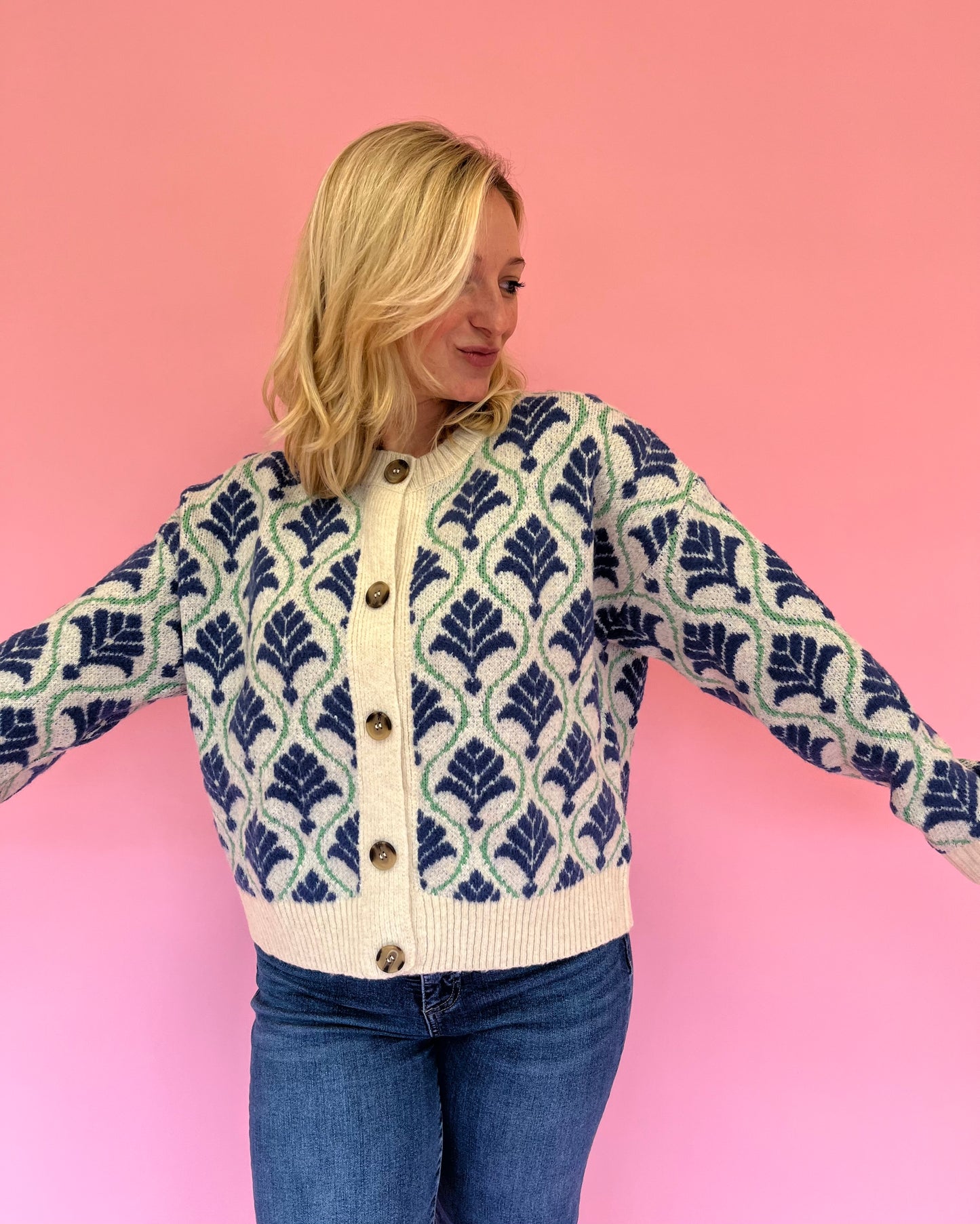 Candice Navy Block Print Cardigan
