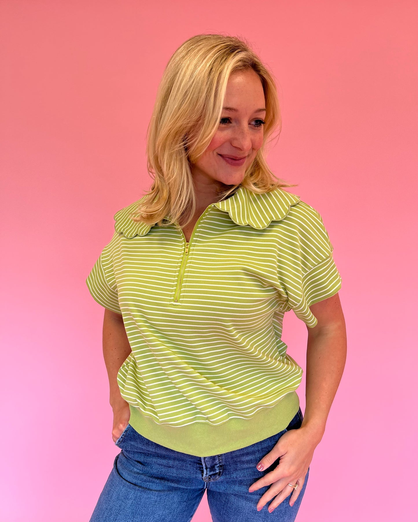 Melanie Green Stripe 1/4 Zip