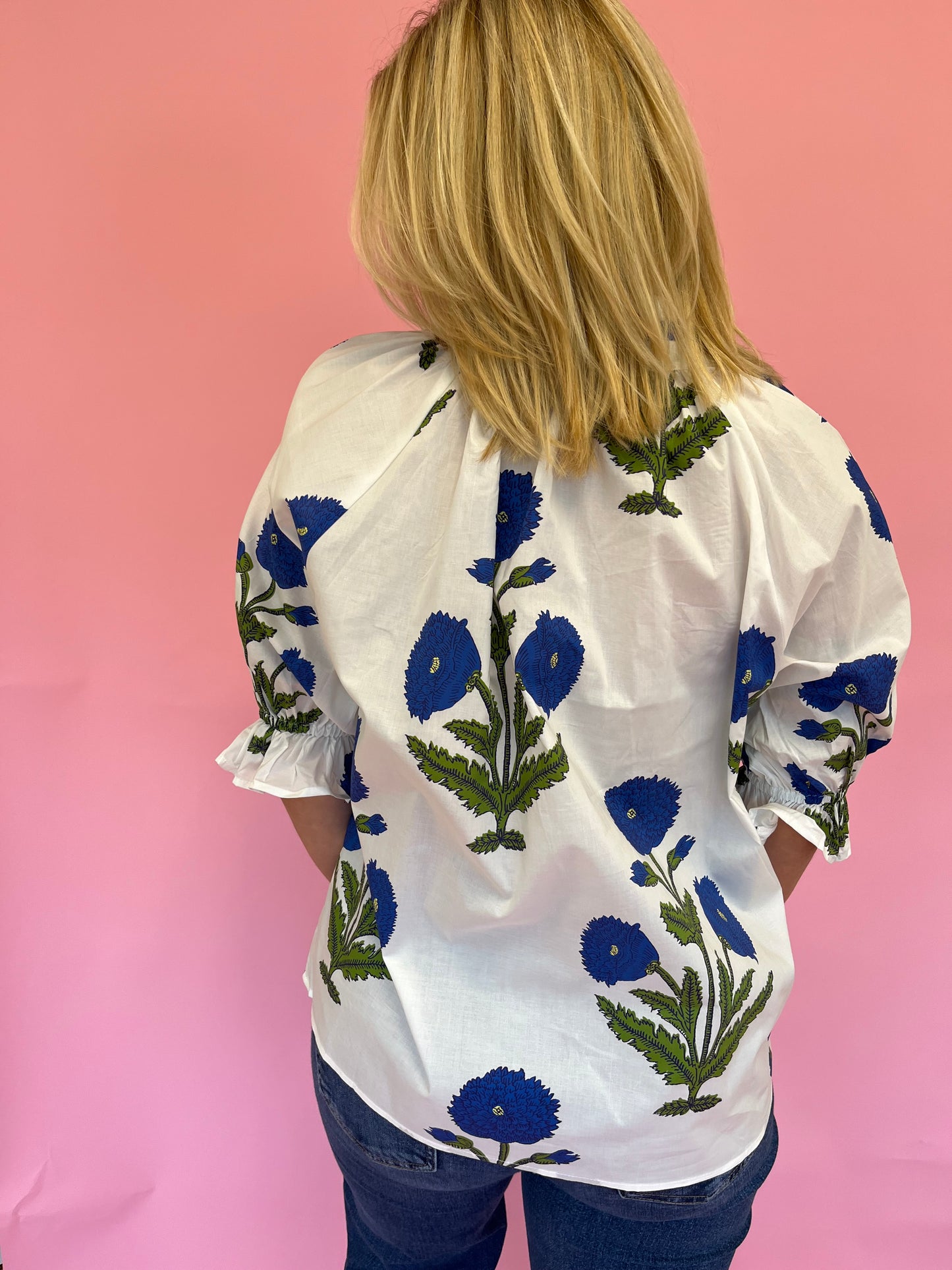 Emmy Blue Block Print Top