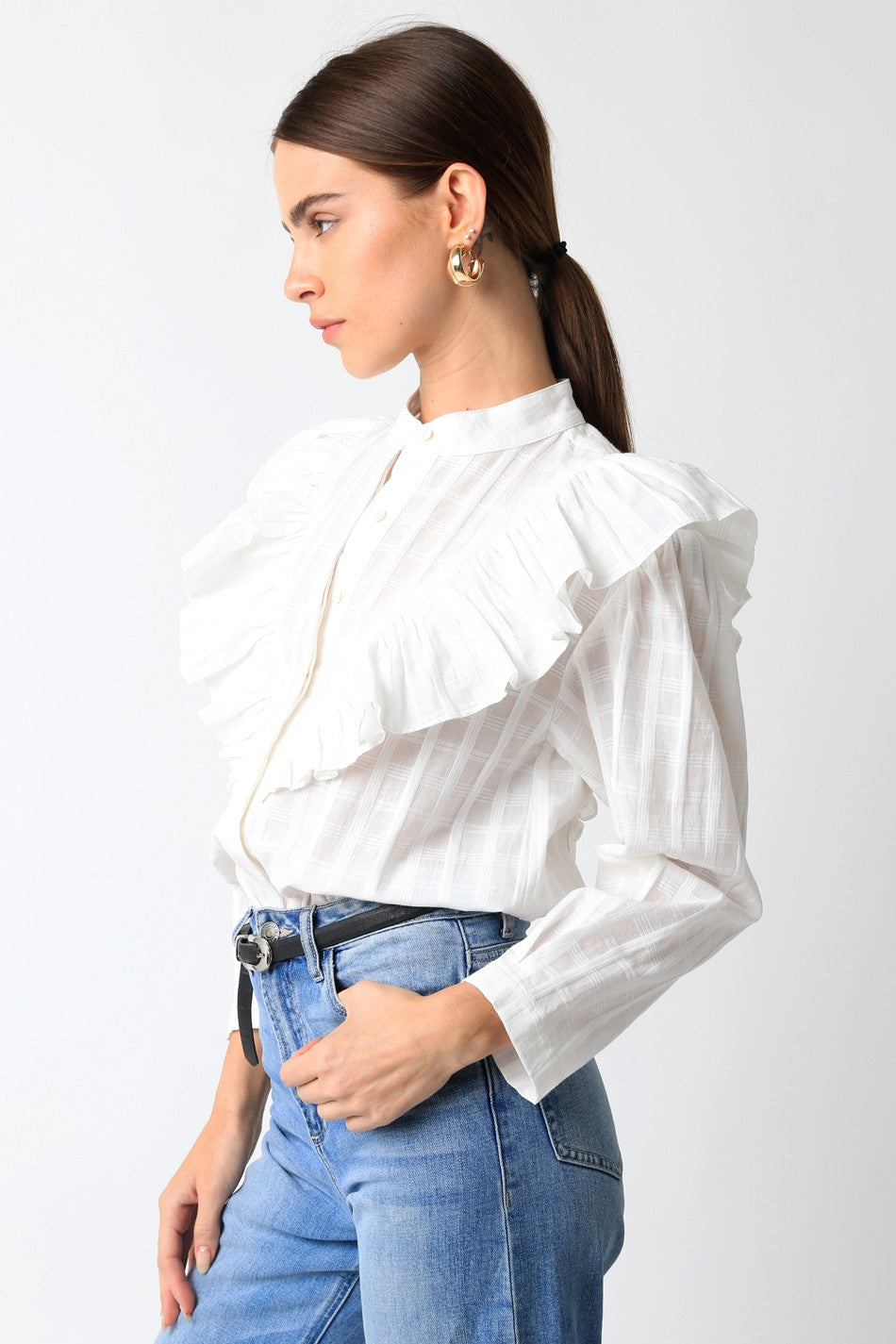 Dolly White Ruffle Button Down