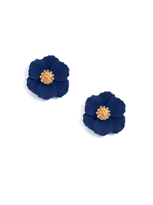 Emmy Mini Flower Stud Earrings - Navy