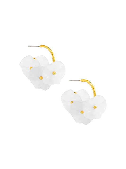 Kali Flower Hoop Earrings - White