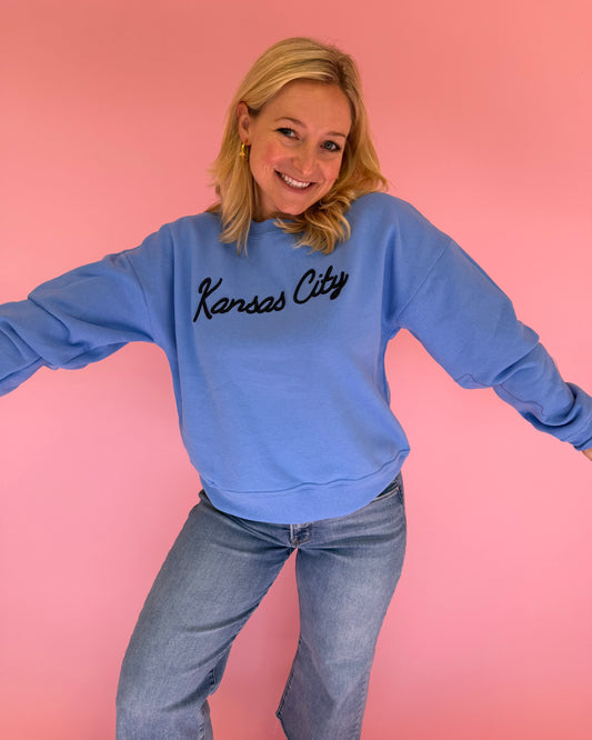 Kansas City Embroidered Light Blue Crewneck