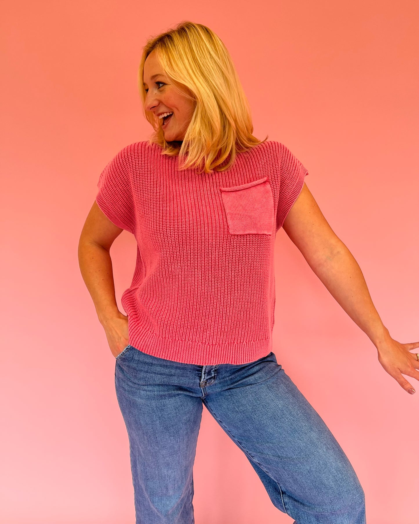 Harper Pink Short Sleeve Sweater
