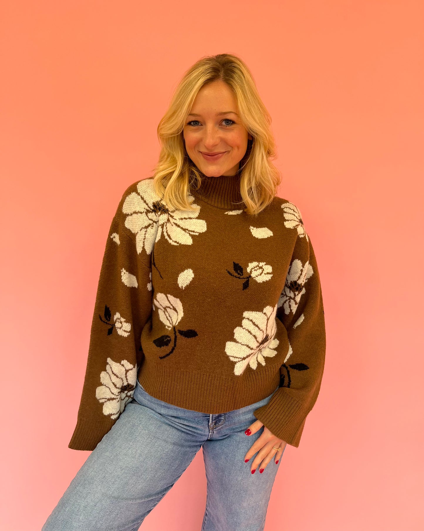 Bailey Brown Floral Knit Sweater