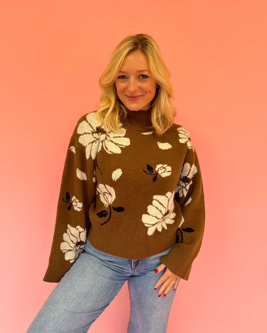 Bailey Brown Floral Knit Sweater