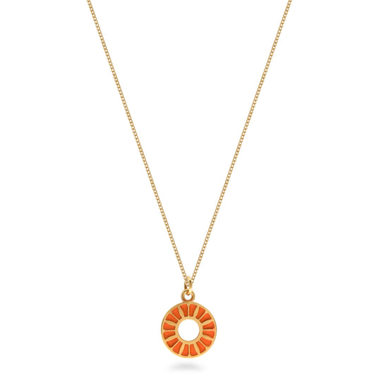 Enamel Flower Ring Necklace - Orange