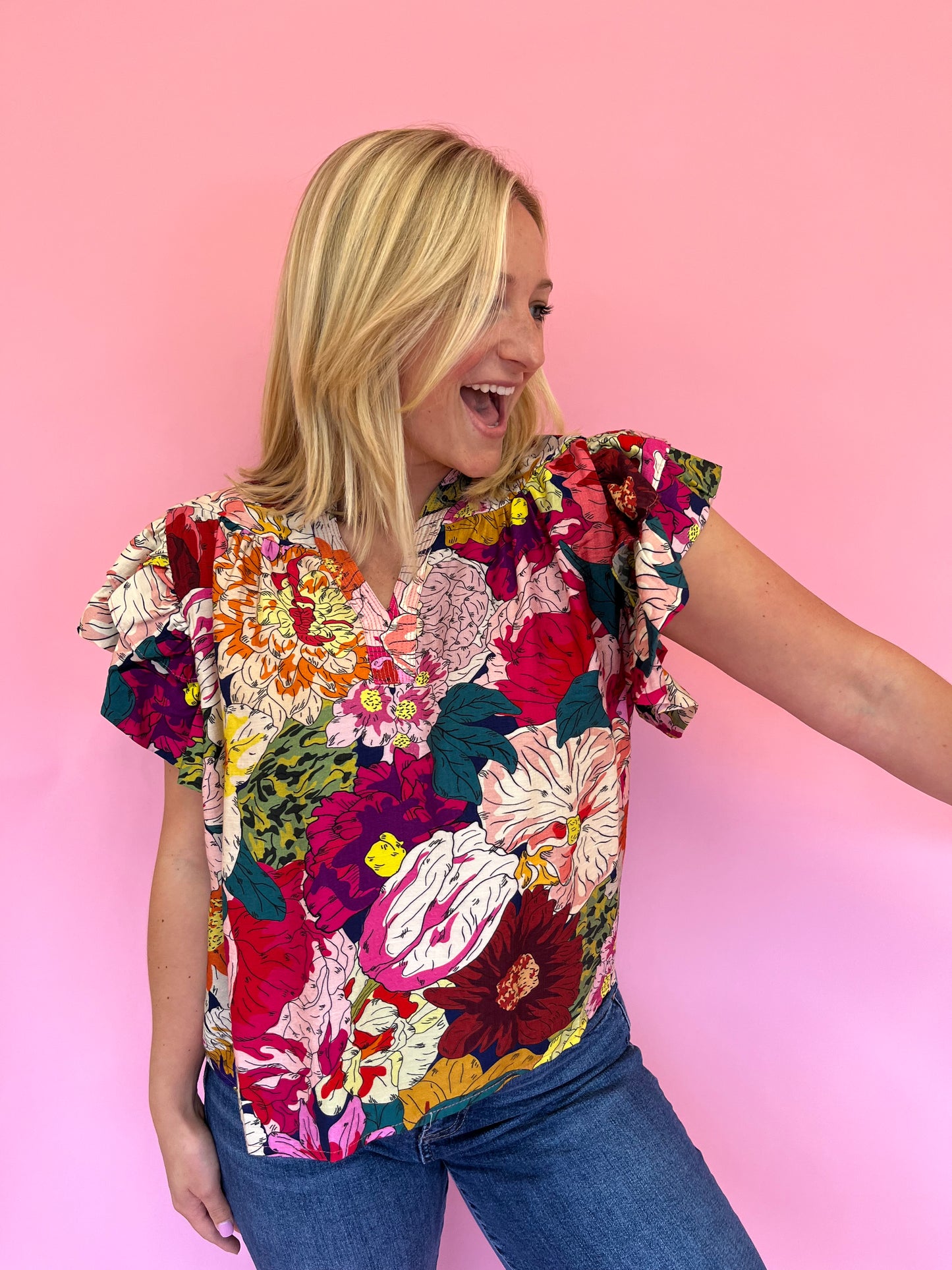 Olli Floral Flutter Sleeve Top