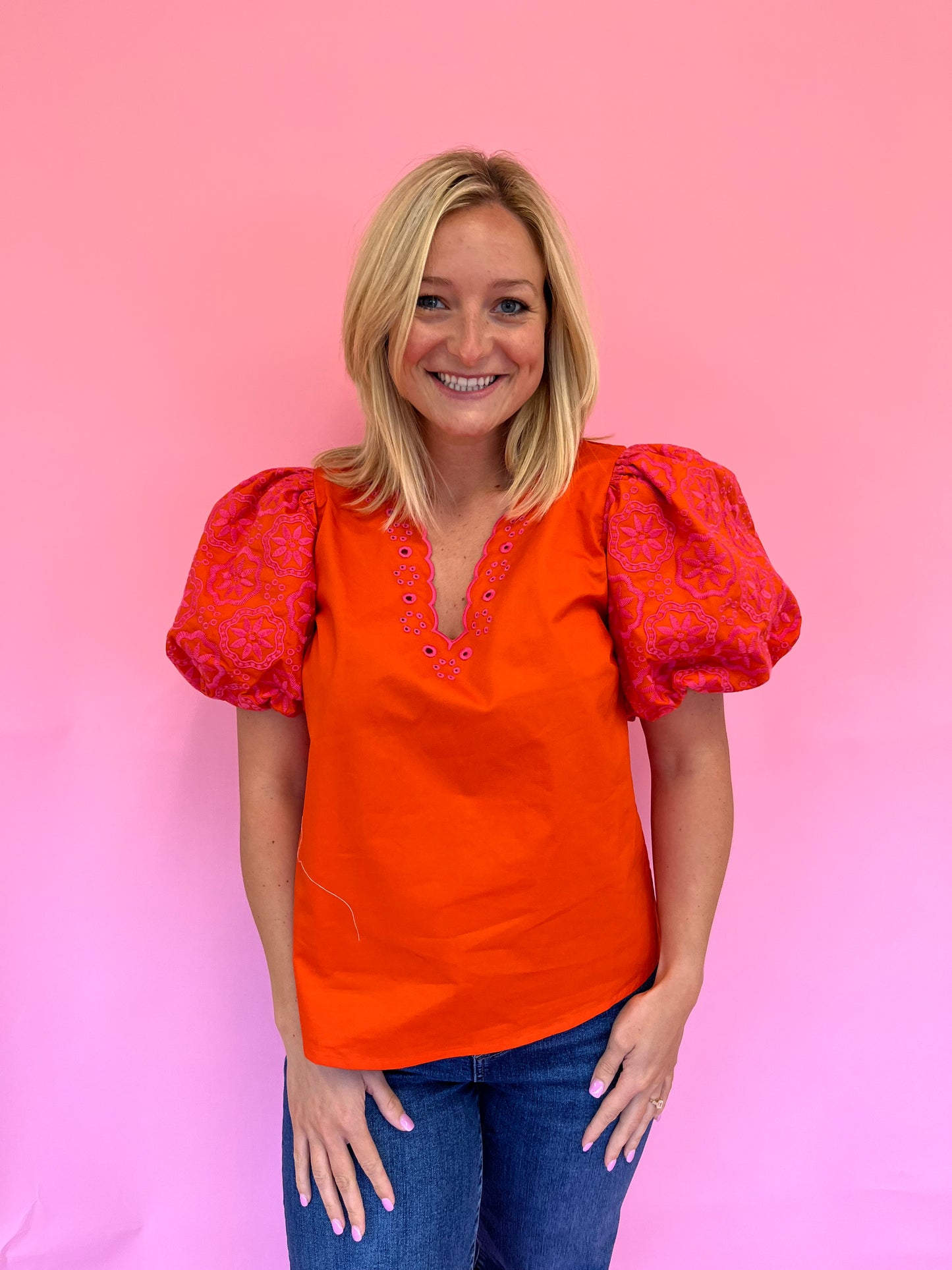 Stella Orange Embroidered Top