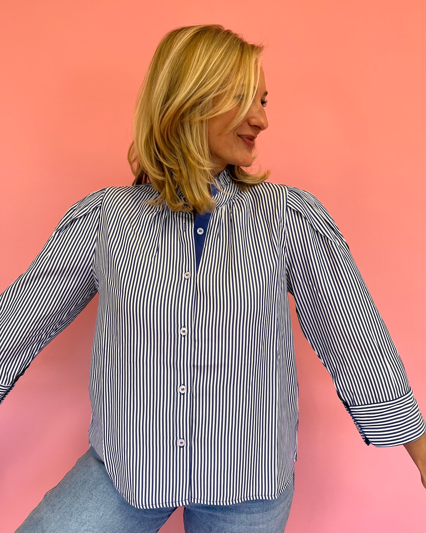 Bridget Blue Stripe 3/4 Sleeve Top