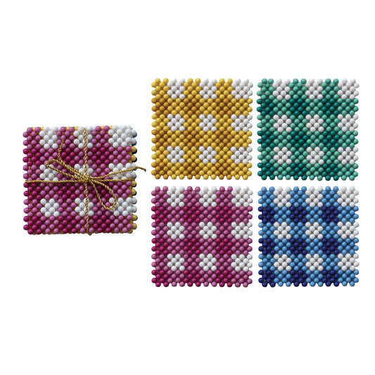 Beaded Gingham Coaster Set of 4