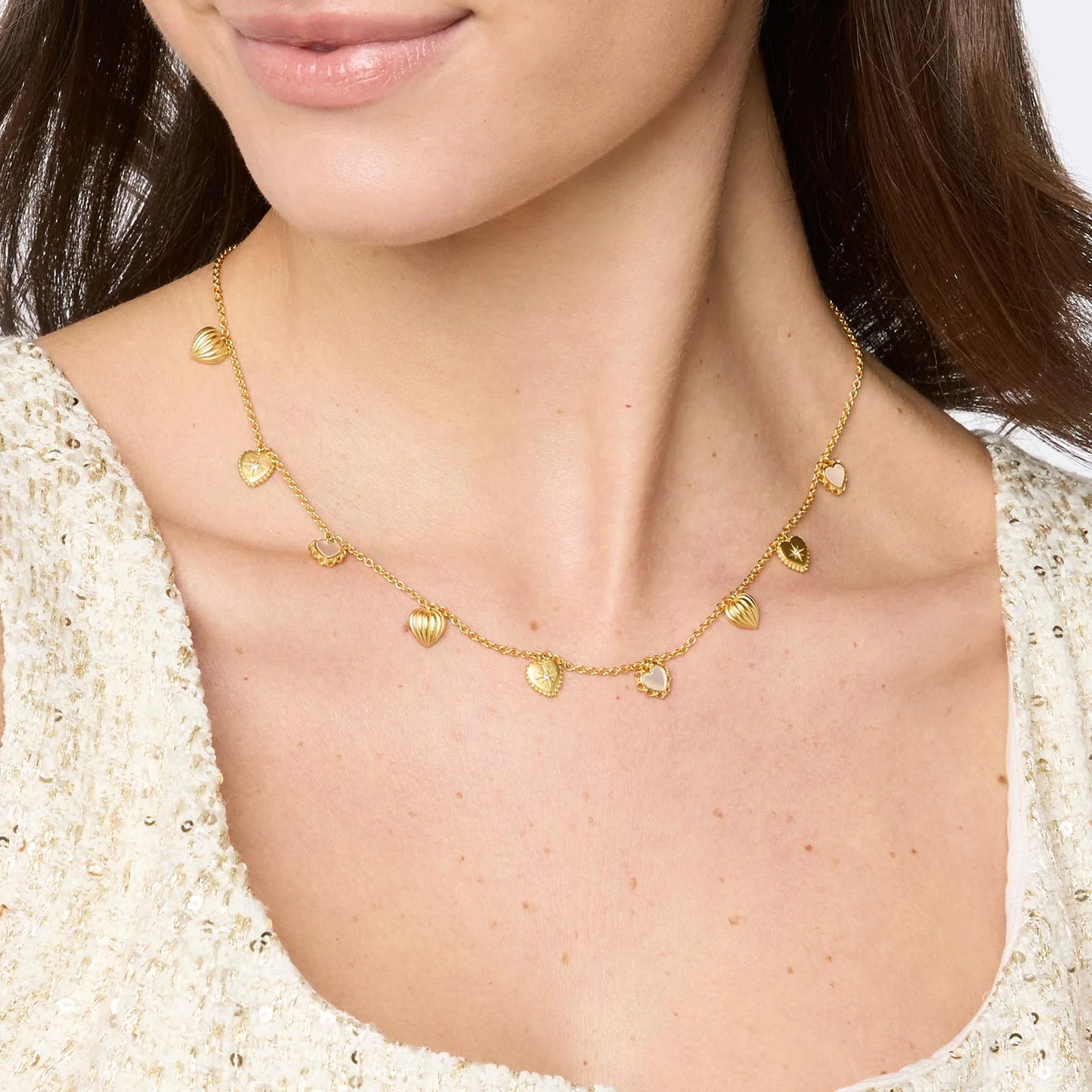 Heart Delicate Charm Necklace - Mother of Pearl