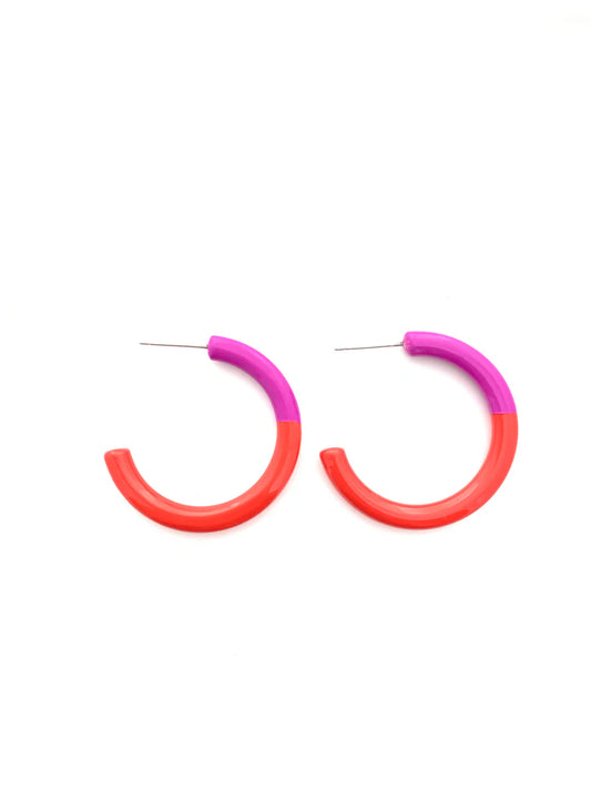 Color Block Fuchsia and Tomato Red Hoop Earrings