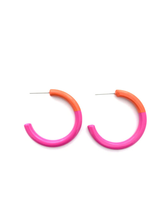 Color Block Orange and Hot Pink Hoop Earrings