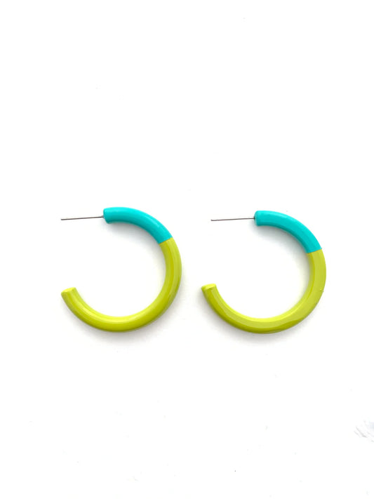 Color Block Lime and Aqua Hoop Earring