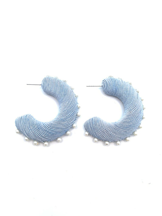 Corded Chambray Hoops with Pearls